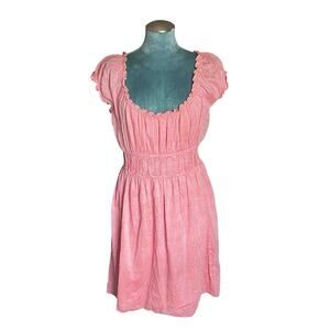 Studio M Women's Peasant Smocking Empire Waist Dress Pink 100% Cotton Size XL